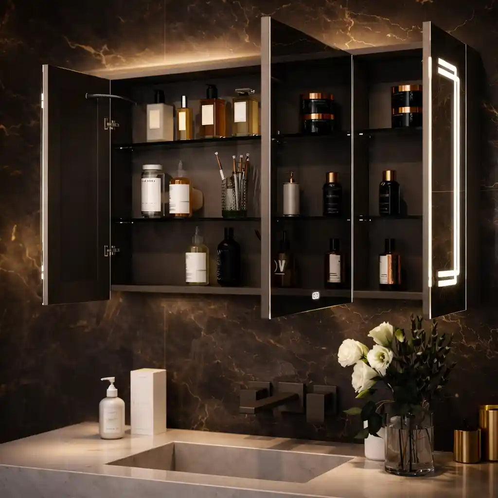 Geometric LED Light Mirror Cabinet with Soft Close Doors
