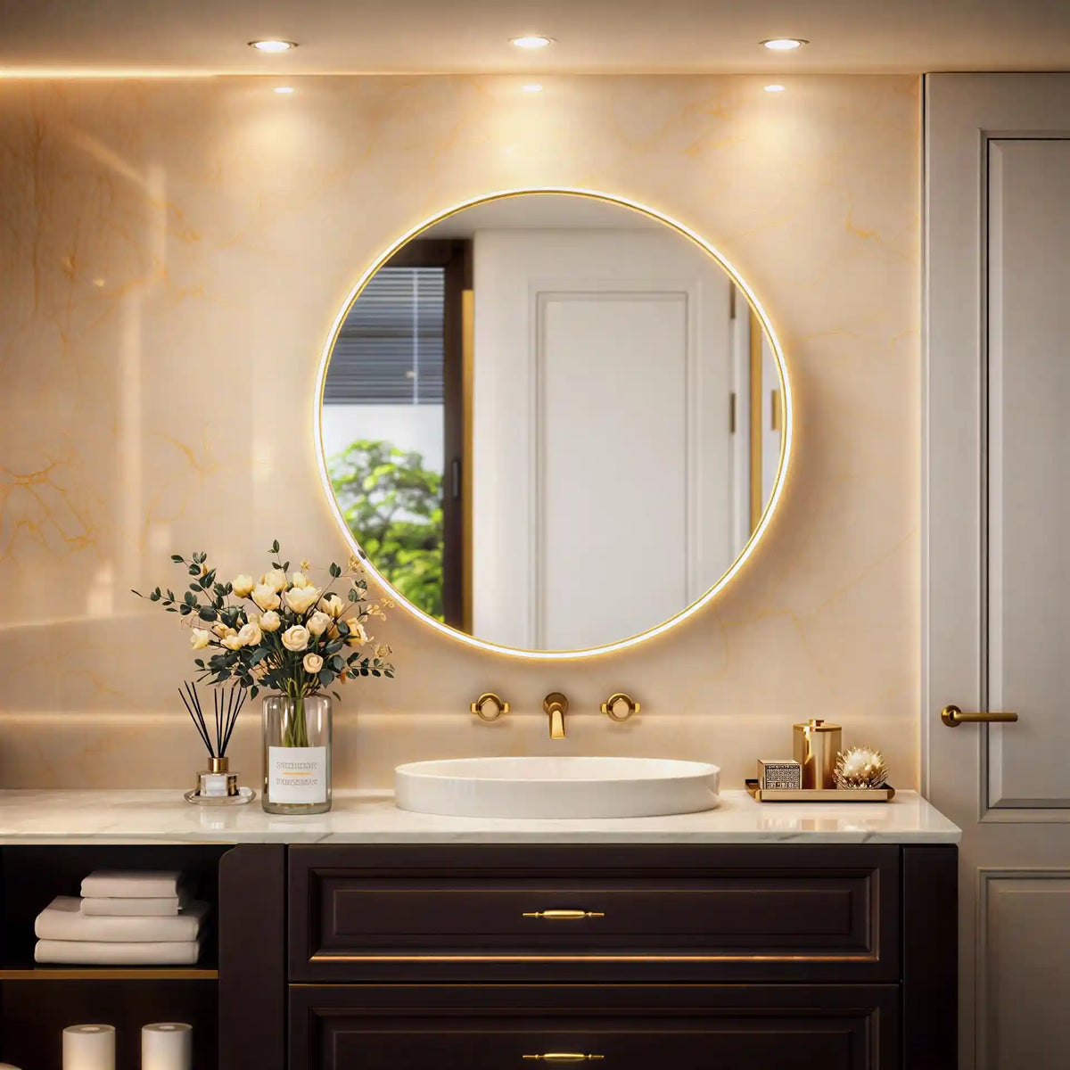 Gervon Round Medicine Cabinet Golden Wall Mounted Mirror
