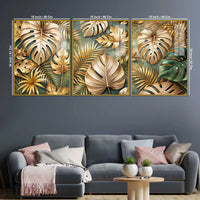 Gilded Monstera Collection Acrylic Floating Frame Wall Painting Set of 3