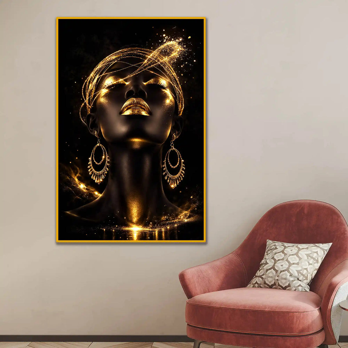 Glam Woman Portrait Floating Frame Crystal Wall Painting