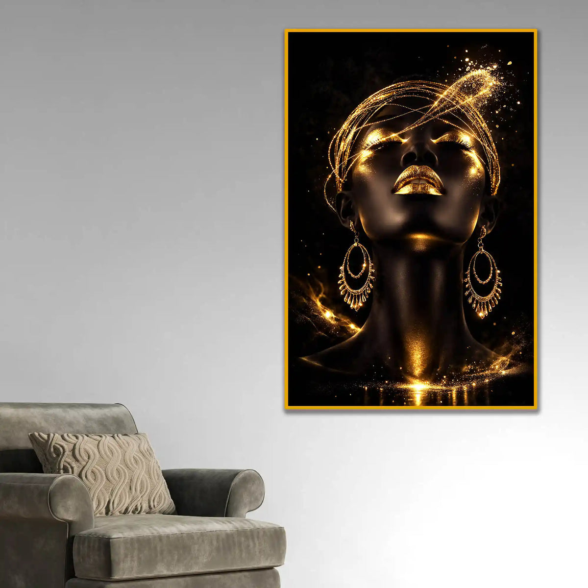 Glam Woman Portrait Floating Frame Crystal Wall Painting