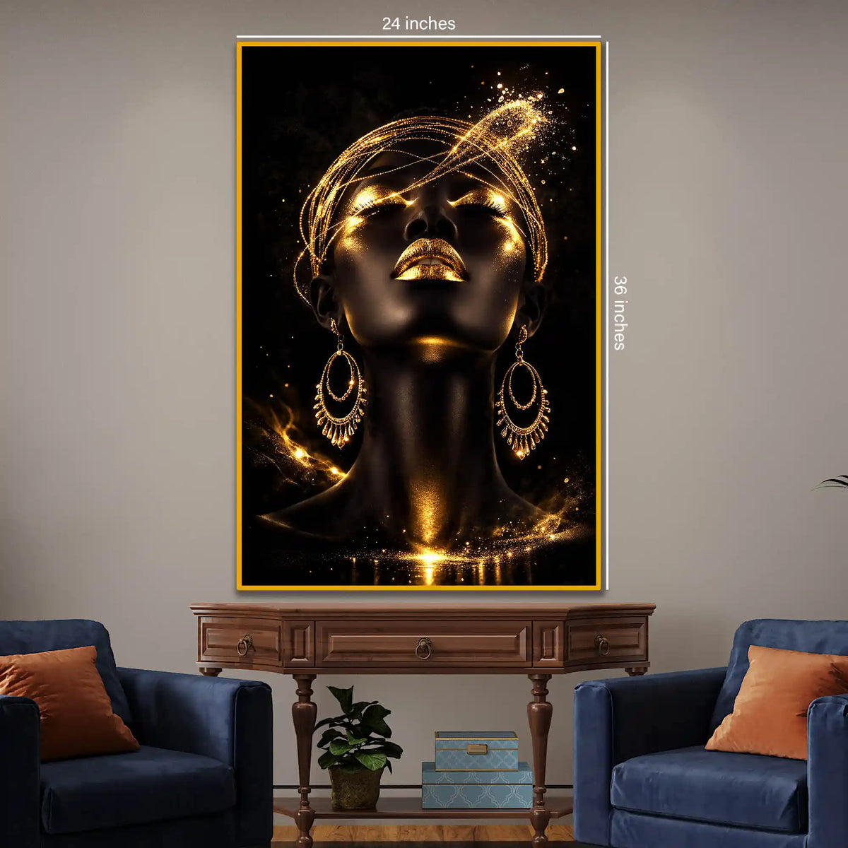 Glam Woman Portrait Floating Frame Crystal Wall Painting
