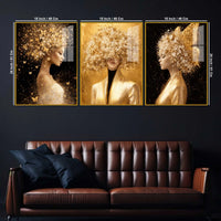 Glamorous Floral Woman Floating Acrylic Wall Painting Set of 3