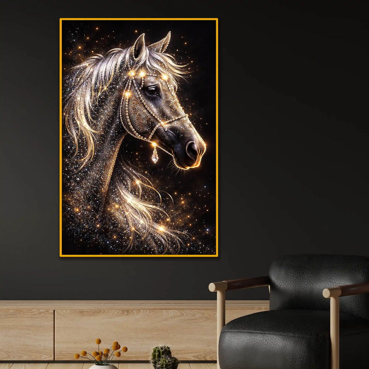 Glamorous Horse Wall Art Floating Frame Crystal Wall Painting