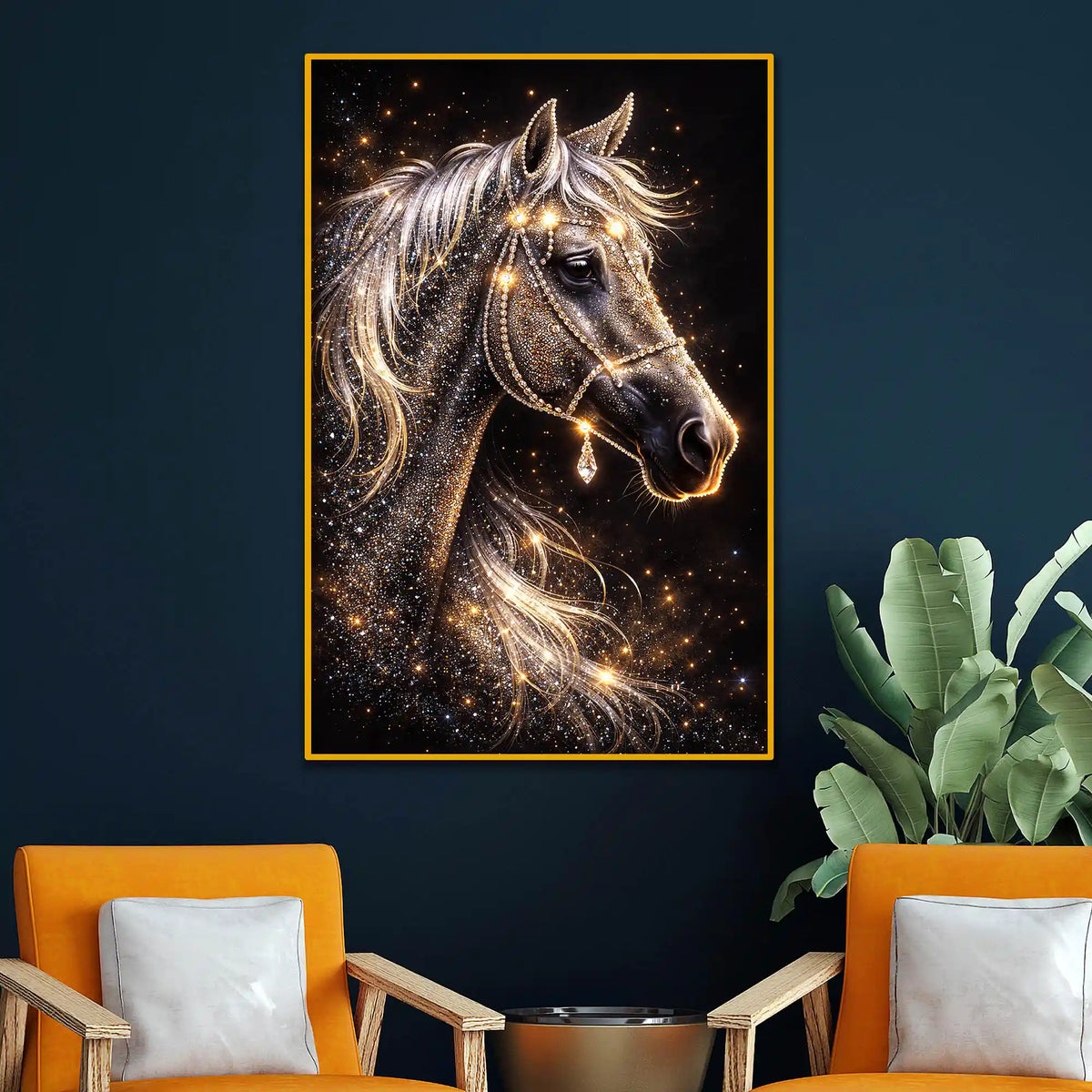 Glamorous Horse Wall Art Floating Frame Crystal Wall Painting