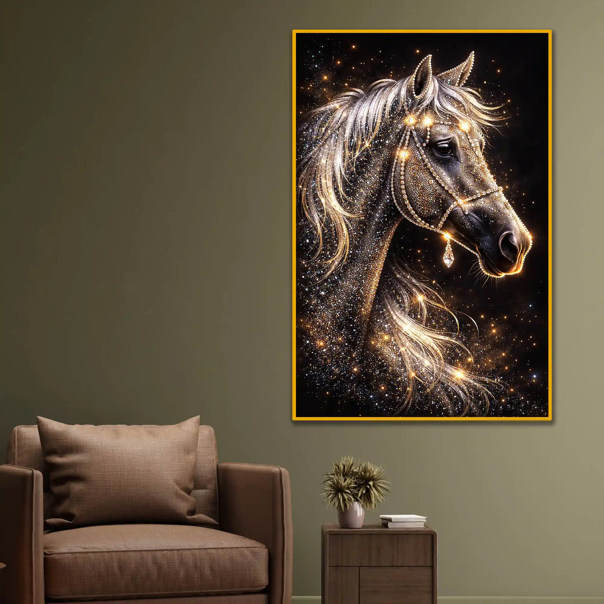 Glamorous Horse Wall Art Floating Frame Crystal Wall Painting