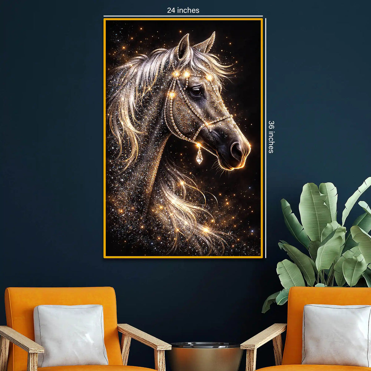 Glamorous Horse Wall Art Floating Frame Crystal Wall Painting