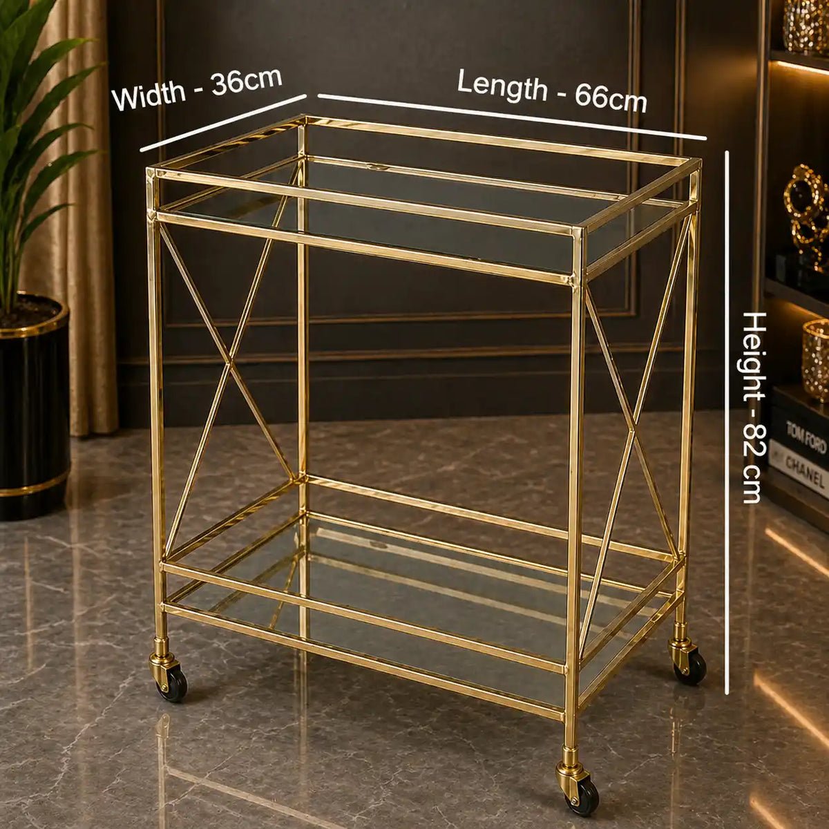 Glamorous Two-Tier Gold Bar Cart Drinks Trolley