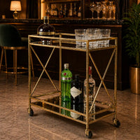 Glamorous Two-Tier Gold Bar Cart Drinks Trolley