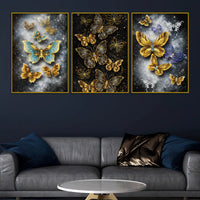 Glittering Butterflies In Cosmic Galaxy Floating Frame Crystal Wall Painting Set of 3