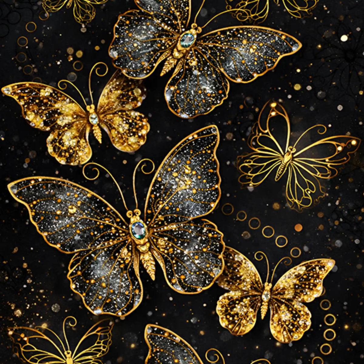 Glittering Butterflies In Cosmic Galaxy Floating Frame Crystal Wall Painting Set of 3