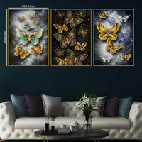 Glittering Butterflies In Cosmic Galaxy Floating Frame Crystal Wall Painting Set of 3