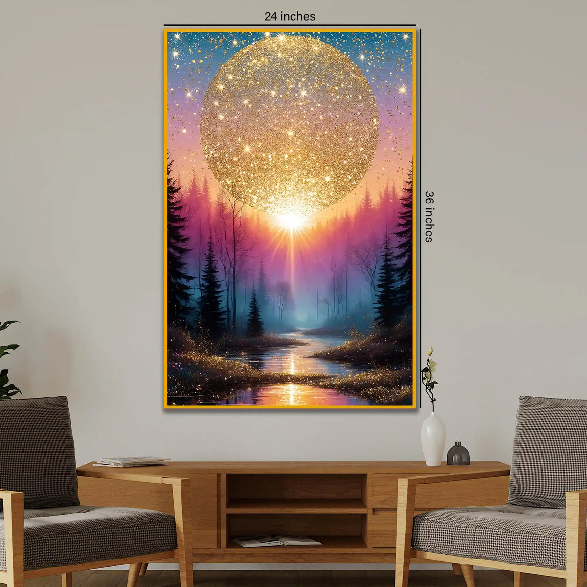 Glittering Sun Over Forest Floating Frame Crystal Wall Painting
