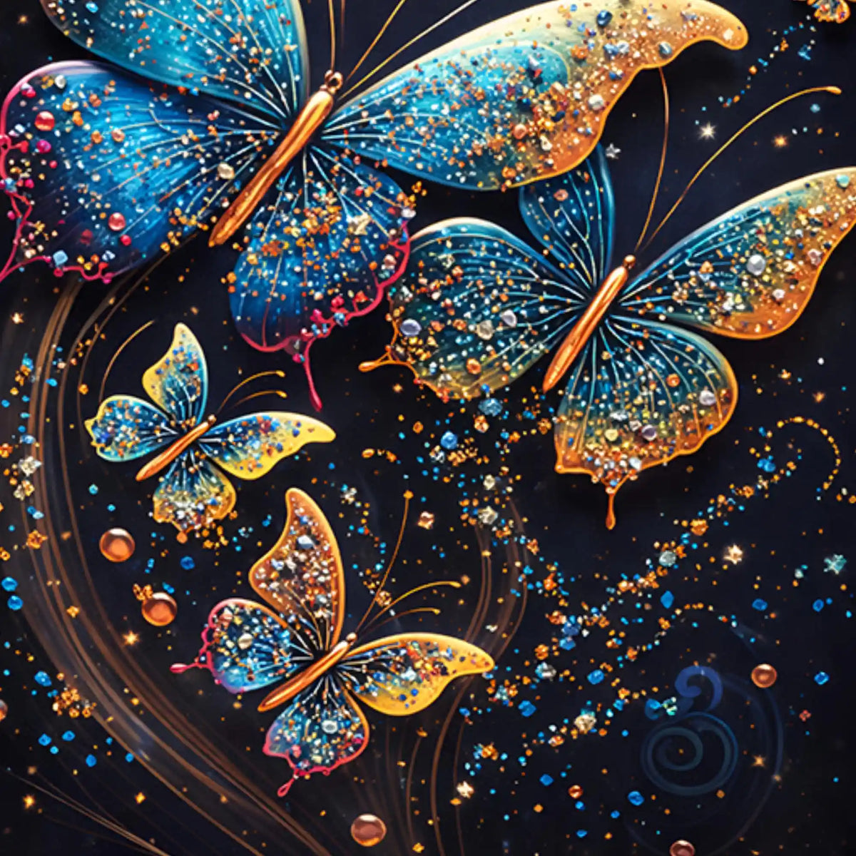 Glittery Cosmic Butterfly In Galaxy Floating Frame Crystal Wall Painting Set of 3