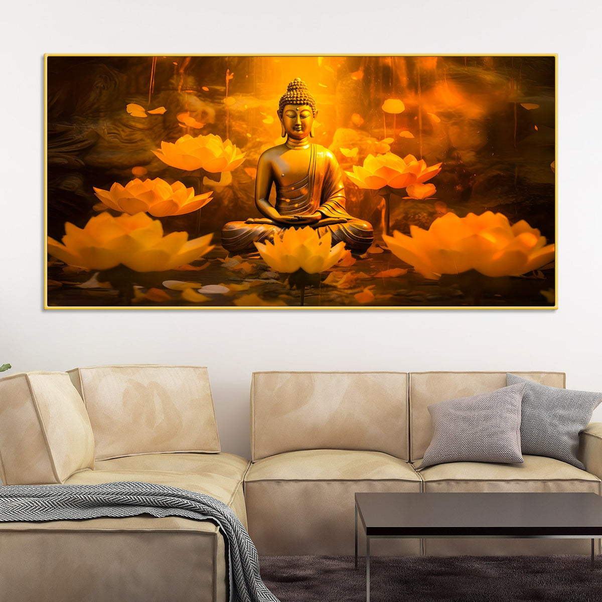 Glowing Lotus Buddha Canvas Painting
