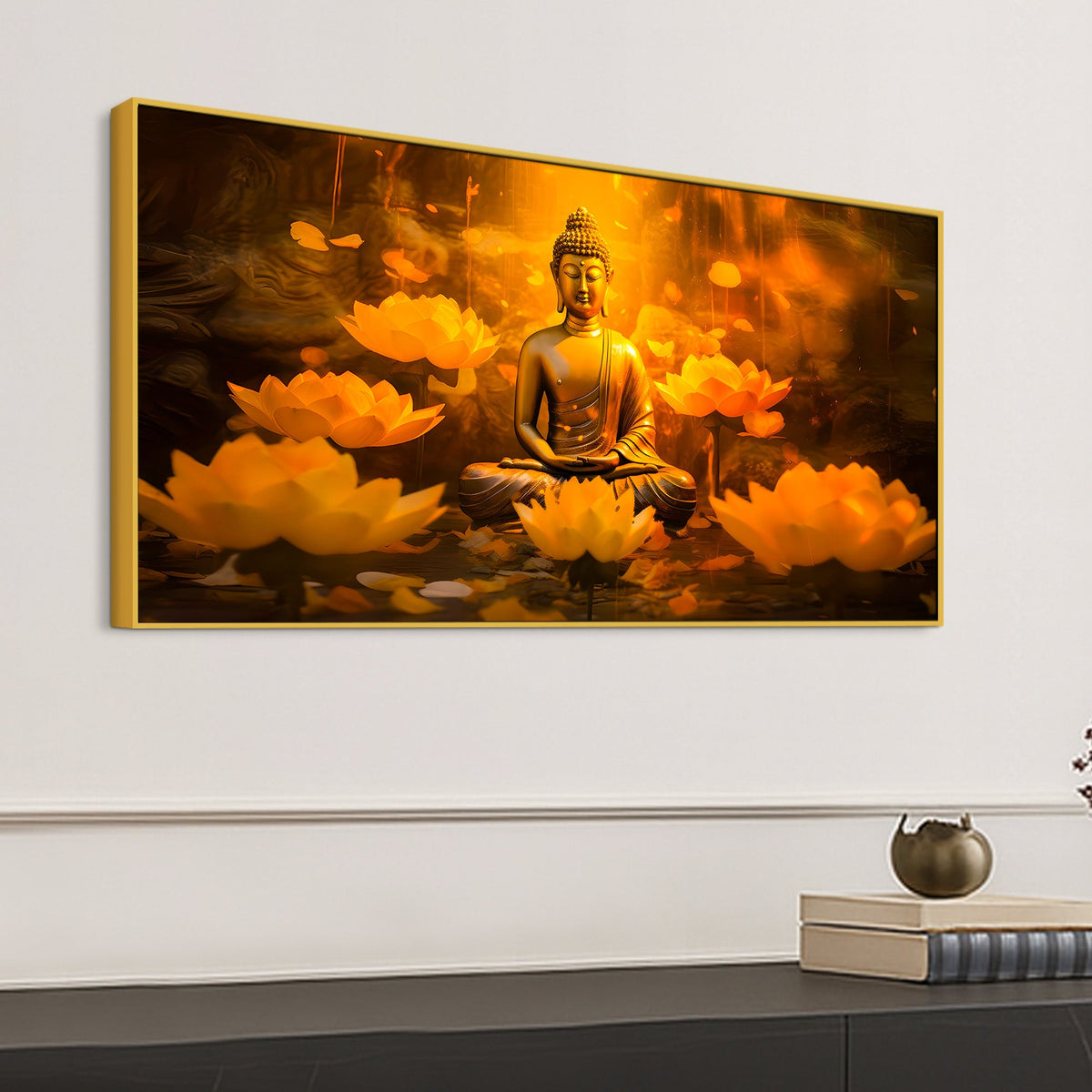 Glowing Lotus Buddha Canvas Painting