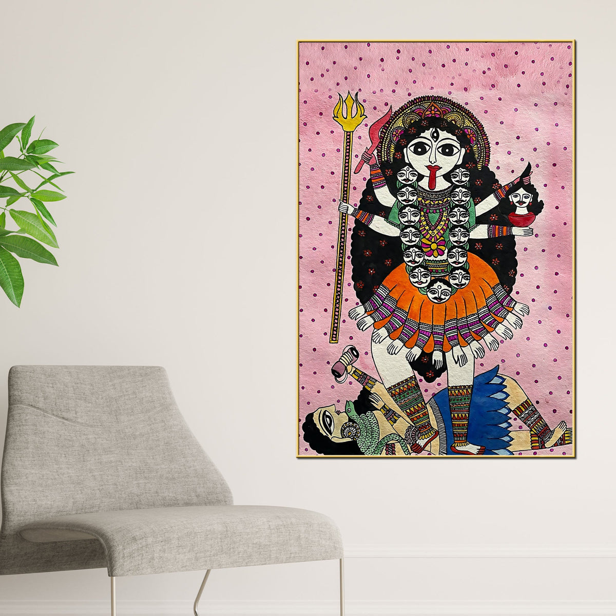 Goddess Kali Madhubani Style Canvas Wall Painting