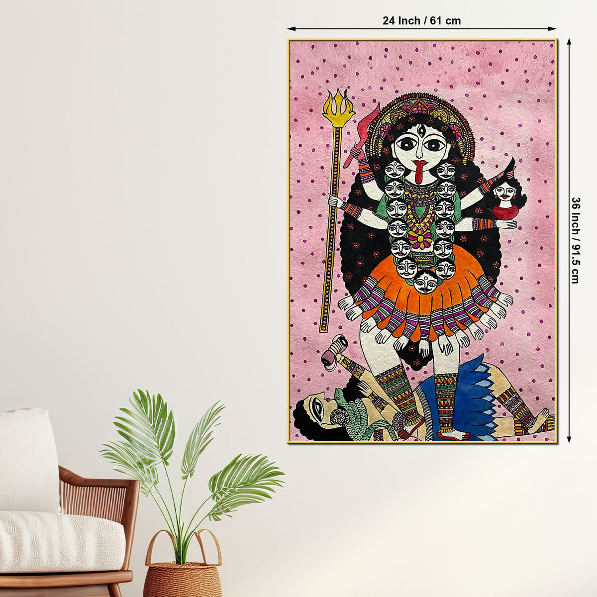 Goddess Kali Madhubani Style Canvas Wall Painting