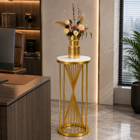 Gold Decorative Pedestal Table for Plants, Vases & Home Styling