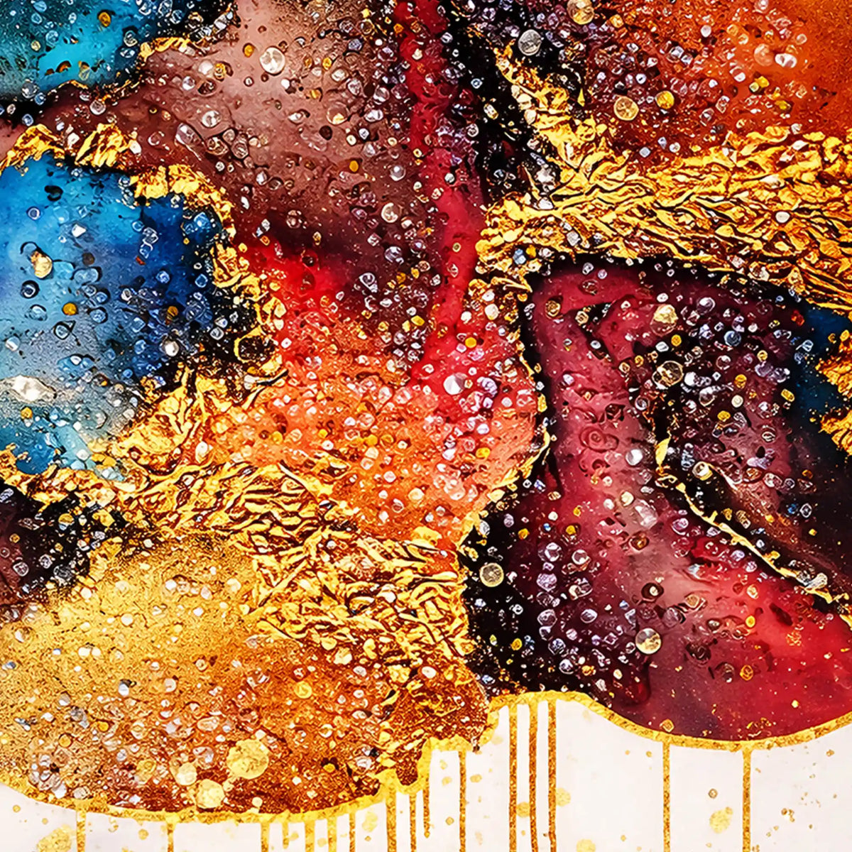 Gold Drip Abstract Art Floating Frame Crystal Wall Painting
