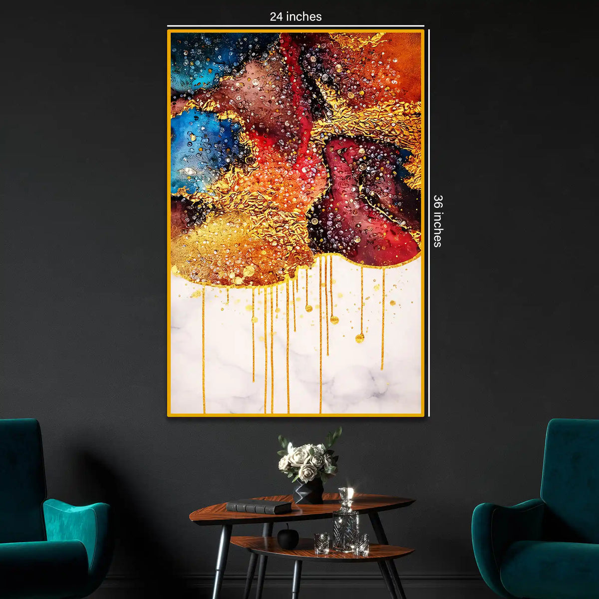 Gold Drip Abstract Art Floating Frame Crystal Wall Painting