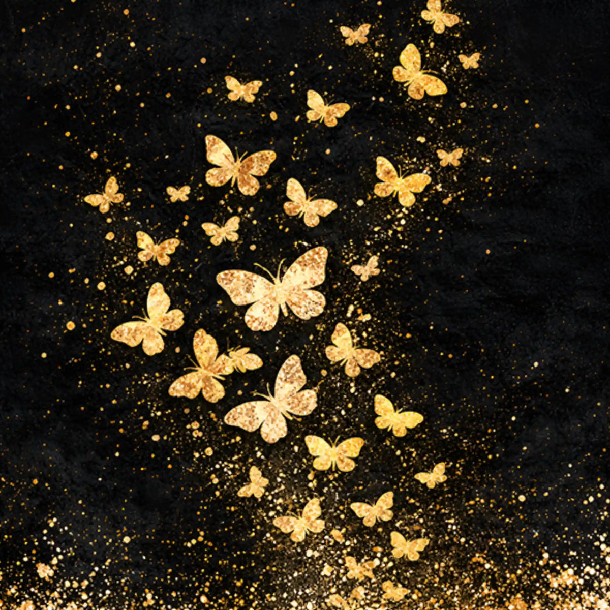 Gold Fish Swirl on Cosmic Ocean & Butterflies in Golden Stars Floating Frame Crystal Wall Painting Set of 3