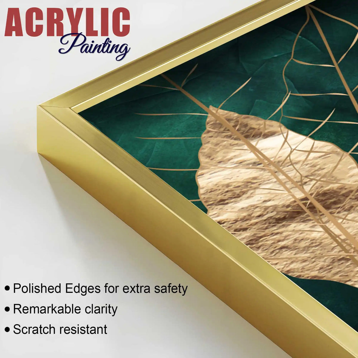 Gold Foil Leaves Acrylic Floating Frame Wall Painting Set of 3