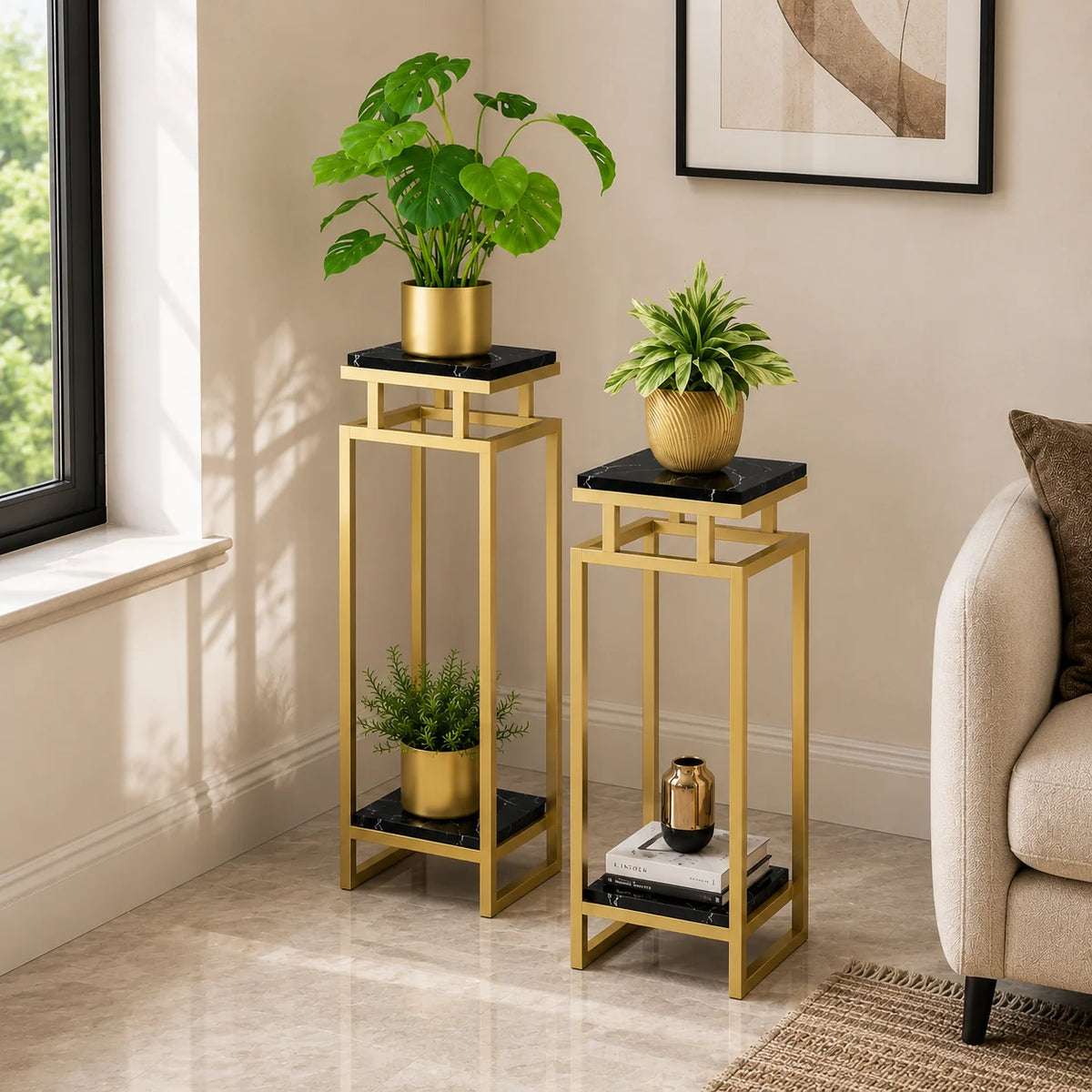 Gold Marble Plant Stand Set of 2