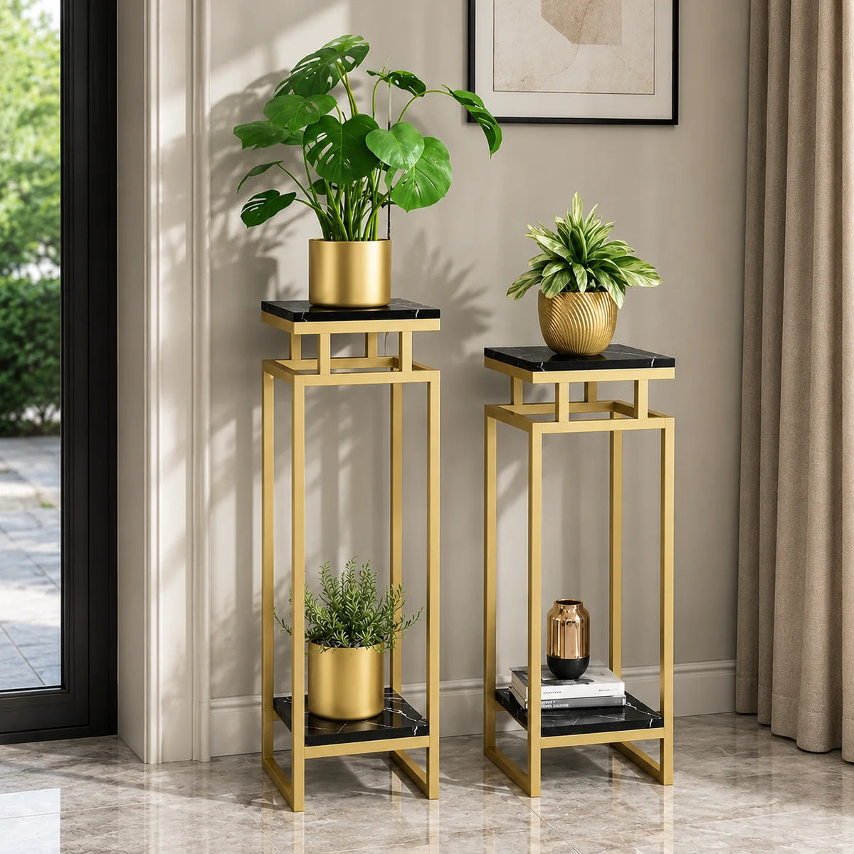Gold Marble Plant Stand Set of 2