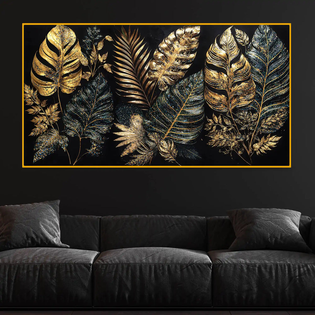 Gold Texture Leaf Crystal Glass Painting for Stylish Home Décor