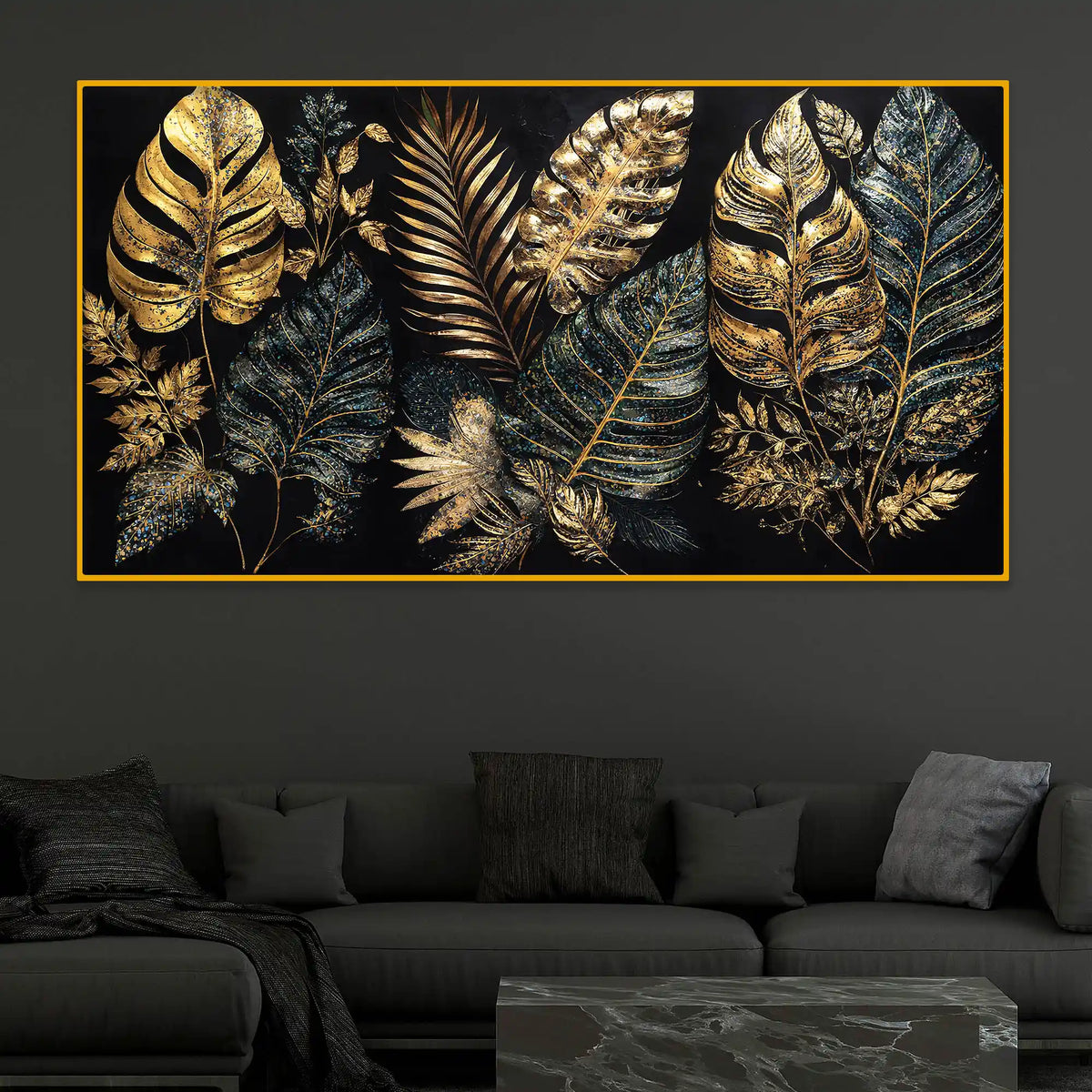 Gold Texture Leaf Crystal Glass Painting for Stylish Home Décor