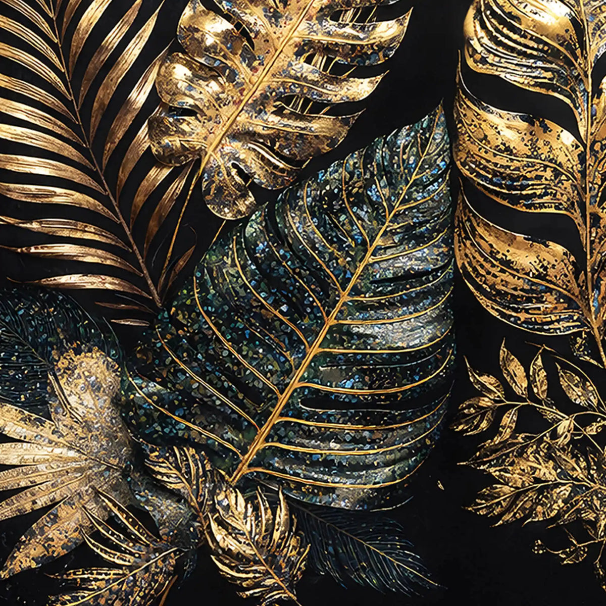Gold Texture Leaf Crystal Glass Painting for Stylish Home Décor
