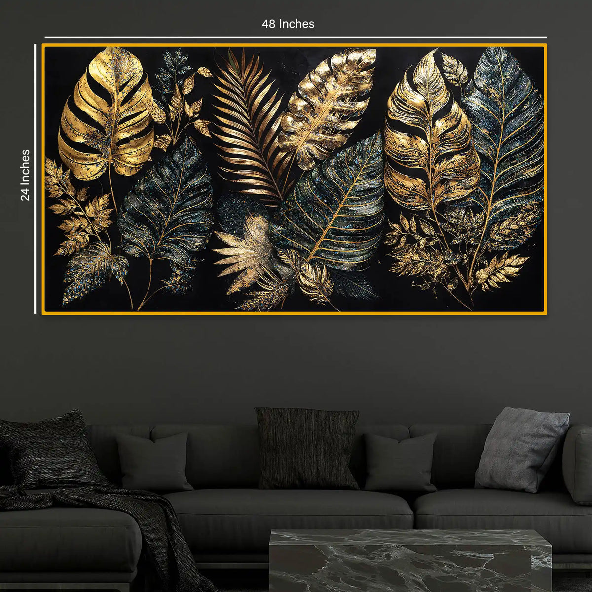 Gold Texture Leaf Crystal Glass Painting for Stylish Home Décor