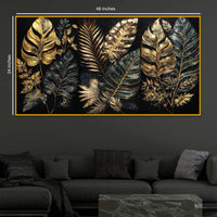Gold Texture Leaf Crystal Glass Painting for Stylish Home Décor