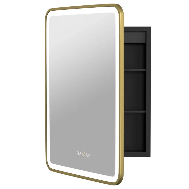 Gold Trimmed LED Mirror for Modern Bathroom
