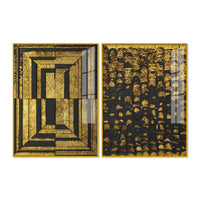 Golden Abstract Artistic Shapes Art Acrylic Floating Wall Painting Set Of 2