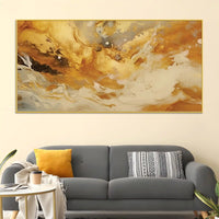 Golden Abstract Fluid Art Canvas Wall Painting for Home & Office