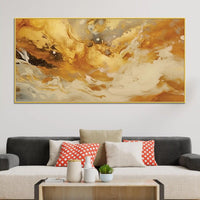 Golden Abstract Fluid Art Canvas Wall Painting for Home & Office