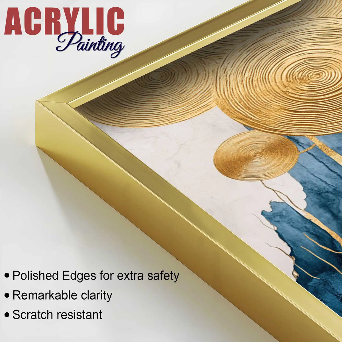 Golden Abstract Serenity Acrylic Floating Frame Wall Painting Set of 3