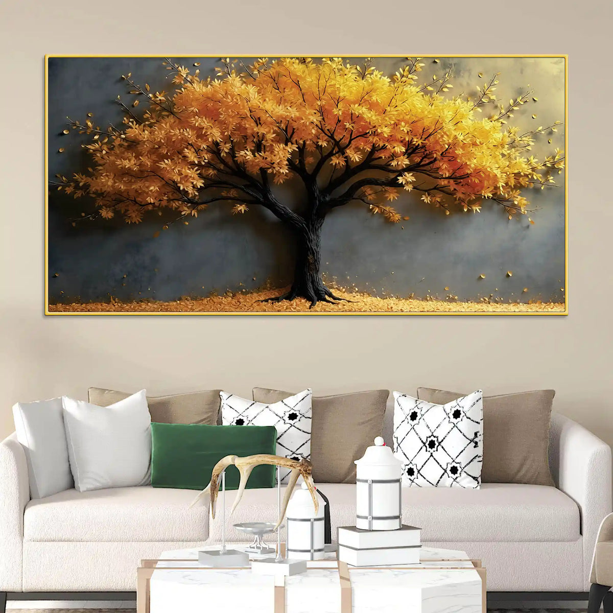 Golden Amber Autumn Tree Canvas Wall Painting for Home & Office