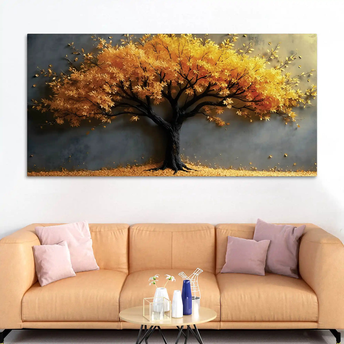 Golden Amber Autumn Tree Canvas Wall Painting for Home & Office