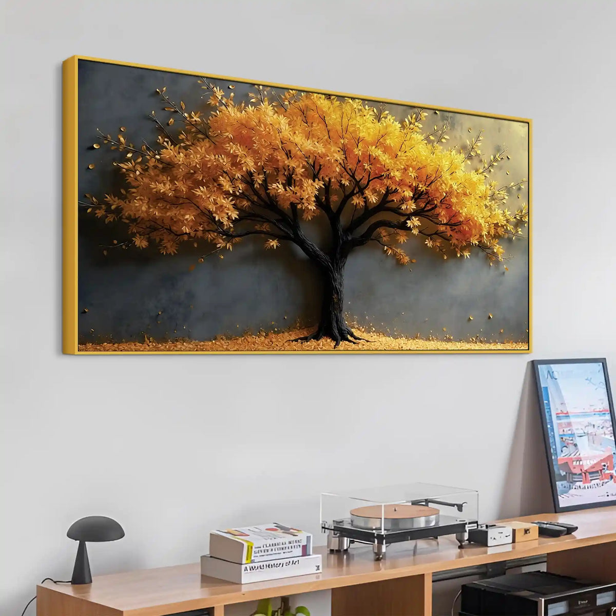 Golden Amber Autumn Tree Canvas Wall Painting for Home & Office
