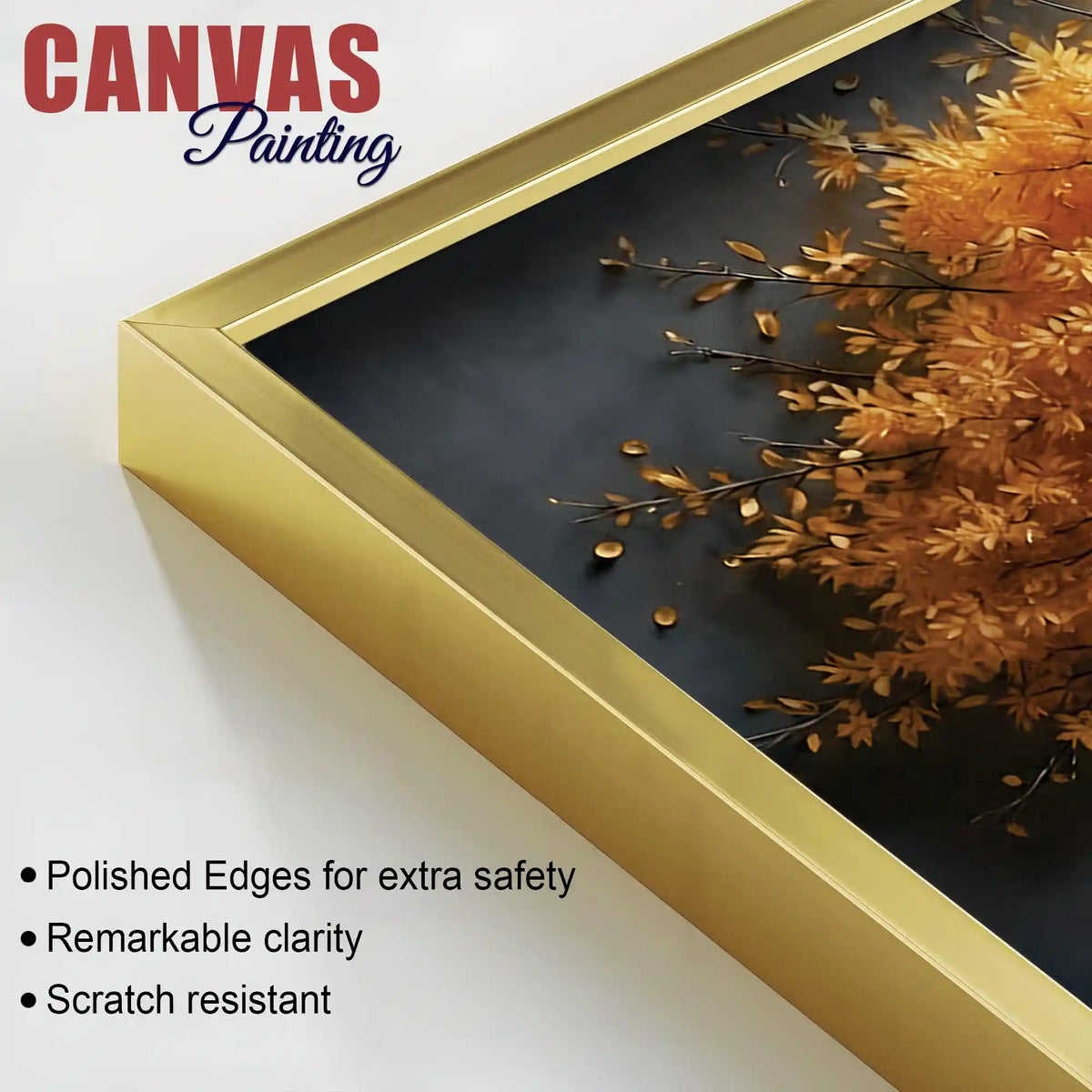 Golden Amber Autumn Tree Canvas Wall Painting for Home & Office