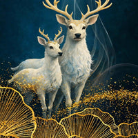 Golden Bonsai Tree Elegant Deer and Elephant Floating Frame Crystal Wall Painting Set of 3