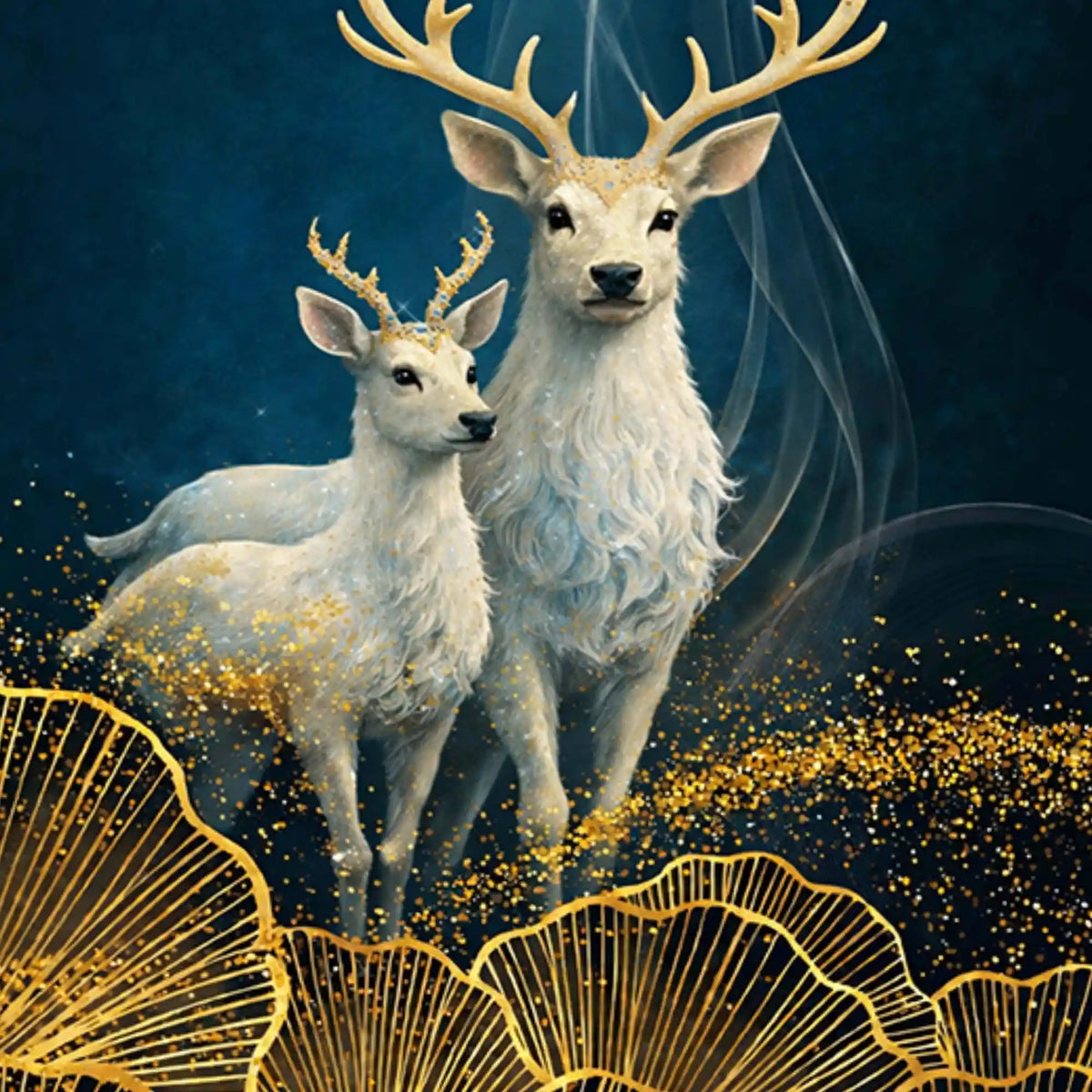 Golden Bonsai Tree Elegant Deer and Elephant Floating Frame Crystal Wall Painting Set of 3