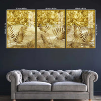 Golden Botanical Art Acrylic Floating Frame Wall Painting Set of 3