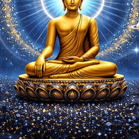 Golden Buddha in Cosmic Universe Floating Frame Crystal Wall Painting Set of 3