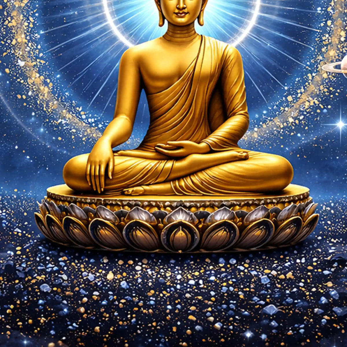 Golden Buddha in Cosmic Universe Floating Frame Crystal Wall Painting Set of 3