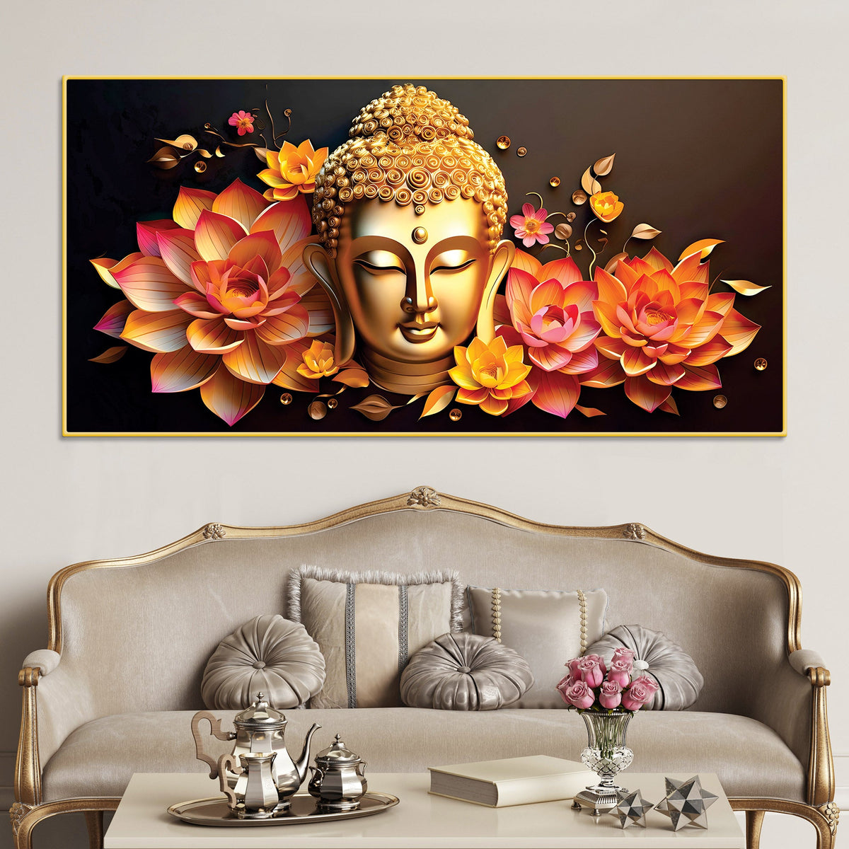 Golden Buddha Painting for Positive Energy Wall Décor