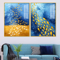 Golden Butterflies and Ocean Fish Acrylic Floating Wall Painting Set of 2